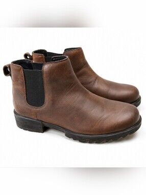 Sorel Emelie Chelsea Boots Women’s Size 8 Brown Leather Waterproof Ankle Boots